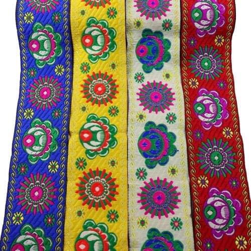 7 Meters 5cm Vintage Ethnic Embroidery Lace Ribbon Flowers Pattern Boho Lace Trim DIY Curtain Clothing Accessories Ribbon Fabric