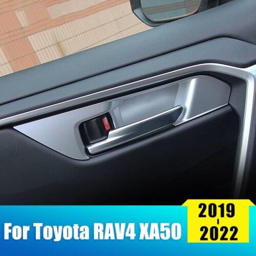 ABS Carbon Fiber Car Inner Door Handle Bowl Frame Cover Trim Stickers For Toyota RAV4 2019 2020 2021 RAV 4 XA50 Accessories