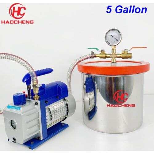 Free Shipping 5 Gal (20L) Vacuum Chamber Pump with 2.5CFM (1.4L/s) 220V Vacuum Pump,28cm*30cm Stainless Steel Degassing Chamber