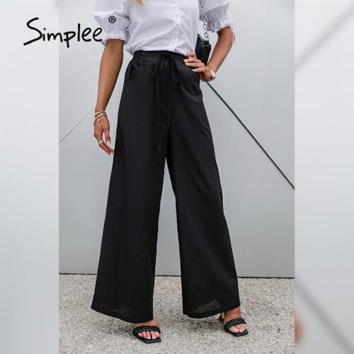 Simplee Casual High Waist Lady Wide Leg Pants Summer Women Black Loose Trousers Chic Streetwear Solid Office Female Pants 2021