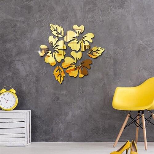 Flower Pattern Wall Sticker Decoration 3D Wall Decal Art DIY Mirror Wall Stickers Living Room Decor Silver/Gold/Black 2021