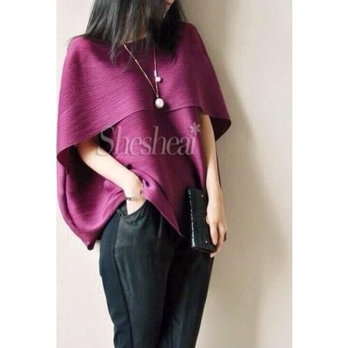 HOT SELLING Miyake pleated personality elegant poncho pullover T-shirt top IN STOCK