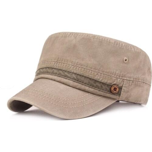 Summer Military Cap Man Woman Washed Cotton Flat Top Army Hat Air Hole Breathable Outing Hiking Sunshade Photography Working Cap