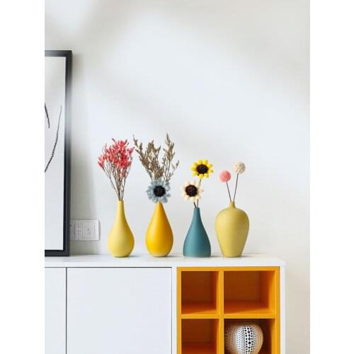 Nordic Ceramic Vase Yellow Cyan Porcelain Mini Flower Pot Handmade DIY Bottle Wedding Home Decoration Accessories