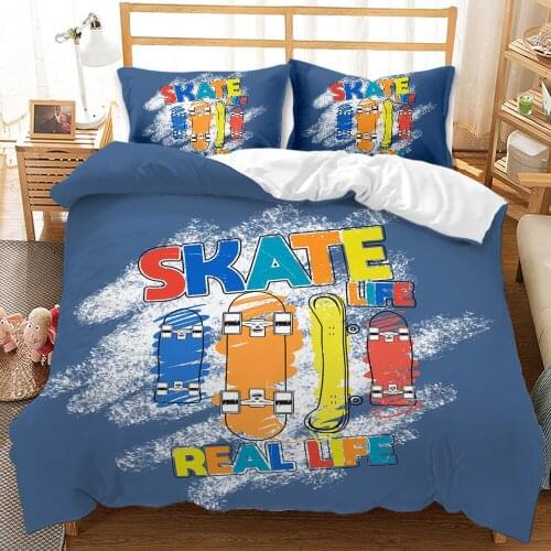 Skateboard Bedding Set for Boys Teens Youth Skate Fast Sport Theme Duvet Cover Soft Luxury Microfiber Decor 3Pcs with Pillowcase