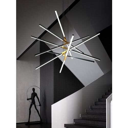 Nordic creative living room dining room chandelier modern Minimalist atmosphere staircase hanging lamp aluminum LED light bar