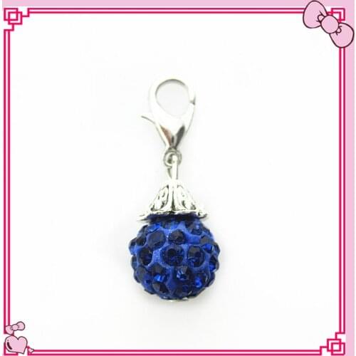 Hot selling silver rhinestone dark blue crystal global dangle charms lobster clasp charms for glass floating lockets charms