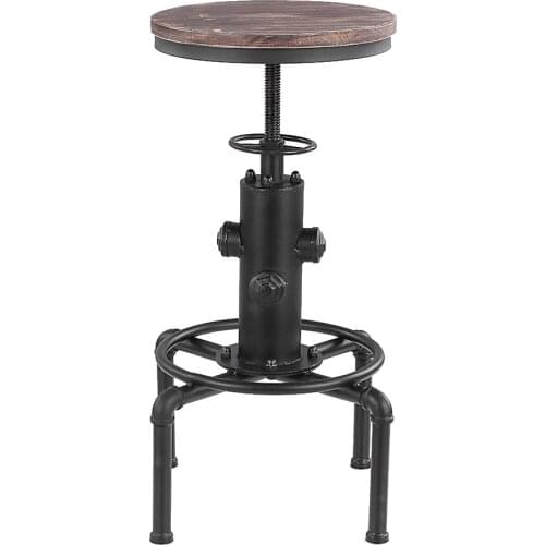 IKayaa Metal Industrial Bar Stool Chair Wood Height Adjustable Swivel Pinewood Top Kitchen Dining Chair Pipe Barstools Footrest