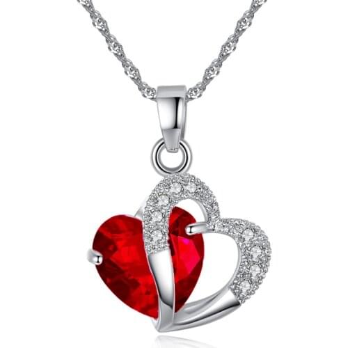 Trendy Heart Shape Water-wave Chain Cubic Zirconia Pendant Necklaces for Women Jewelry Gift