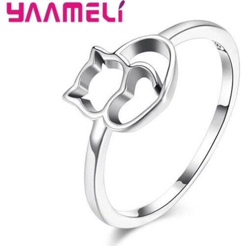 New Arrival Lovely 925 Sterling Silver Women/Lady/Girls Fashion Finger Rings Cute Hollowed Cat Shape Ring Cheap Price