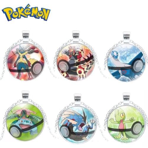 Pokemon Pikachu Time Gemstone Glass Pendant Necklace Cartoon Anime Character Cute Style Jewelry Chain Necklace Birthday Gift