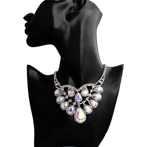 Color AB water drop shining necklace crystal retro Necklace wedding party womens necklace bride jewelry accessories