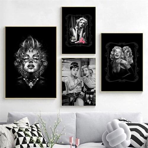 Black And White Sexy Woman Posters Marilyn Monroe Canvas Painting Movie Stars Actress Print Poster Pictures Living Room Decor