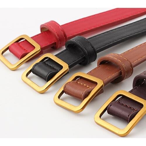 PU Leather Belt Fashion Retro Women Men Student Belt Popular Simple Wild Square Gold Buckle Waistband for Jeans Dress