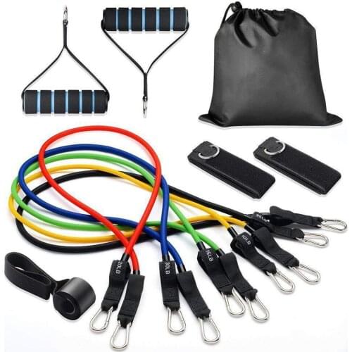 11Pcs Training Resistance Bands Set Exercise Bands Door Anchor Handles Waterproof Carry Bag Legs Ankle Straps &T8