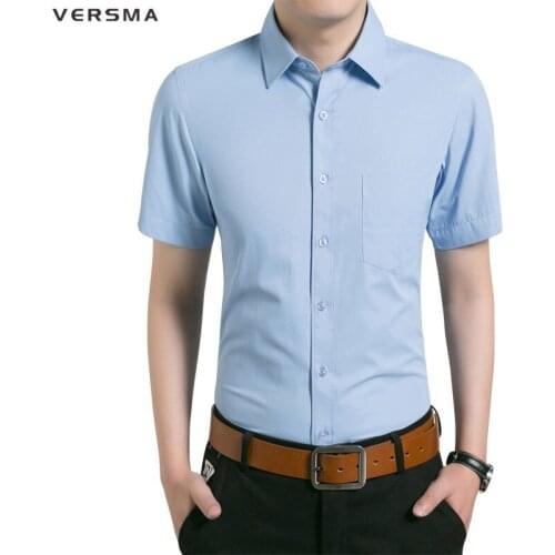 VERSMA 2017 White Casual Short Sleeve Shirt Men High Quality Cotton Slim Fit Chemise Camisa Men Classic Shirt Male Brand Clothes