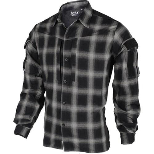 [TRN]BAC Spring Autumn Commuter Tactical Plaid Shirt Combat Clothes Tactical Accessories - S M L XL XXL (Grey) Thin Version