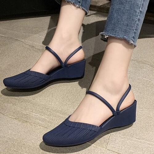 Summer Casual Shoes Women Pointed Toe Jelly Shoes Woman Slip On Ladies Wedge Slippers Sandals Pleated Female Two Wear Shoes 2021