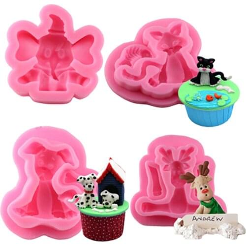 Silicone Mold DIY Cake Decoration Animal Fondant Cake Mold Cat Dog Elephant Elk Candy Chocolate moulds resin clay arom