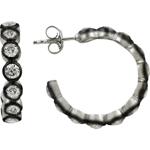 Silverlina Silver 3mm Zirconia stone Pen Big Hoop Earrings