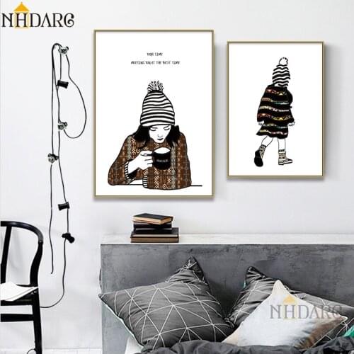 Nordic Posters and Prints Canvas Painting Art Cartoon Girl Wall Pictures for Living Room Kids Room Cuadros Home Decor Wall Art