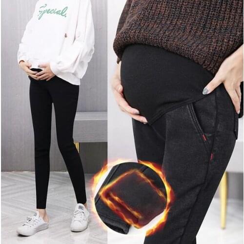 Warm Thick Pregnancy Pants Winter Fleece Skinny Maternity Trousers for Pregnant Women Clothes Autumn Maternity Pencil Pants
