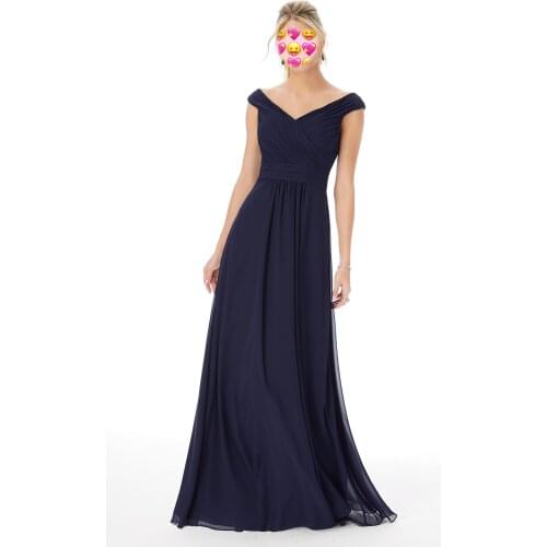 A Line Navy Blue Bridesmaid Dresses Women V-Neck Elegant Long Dresses For Wedding Party off Shoulder Vestidos De Madrinha