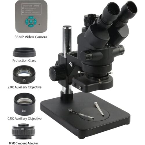 36MP HDMI Video Camera Trinocular Stereo Soldering Microscope 3.5X 7X 45X 90X Simul-focal 0.5X CTV Adapter Repair Phone Tools
