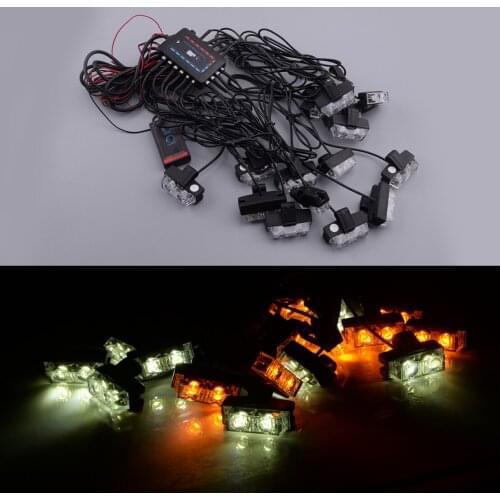 Universal Amber & White 12V 32 LED Deck Dash Grill Emergency Warn Hazard Strobe Light Lamp Bar With Controller for Cars