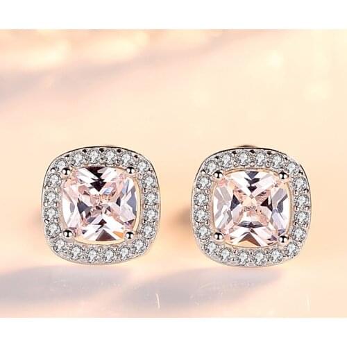 Utimtree Elegant AAA Cubic Zirconia Square Big Crystal Earrings Silver 925 CZ Luxury Bridal Wedding Stud Earring Women Jewelry