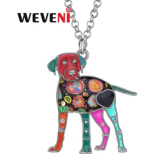 WEVENI Enamel Alloy Rhinestone Labrador Dog Necklace Pendant Animal Jewelry For Women Girl Kid Pet Lover Charm Party Accessories