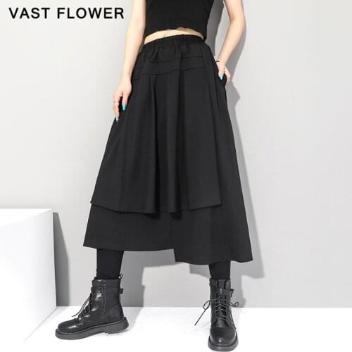 Black Irregular Spliced High Waist Skirts For Women Clothes Fashion Temperament Loose Casual Midi Skirt Spring Autumn 2020