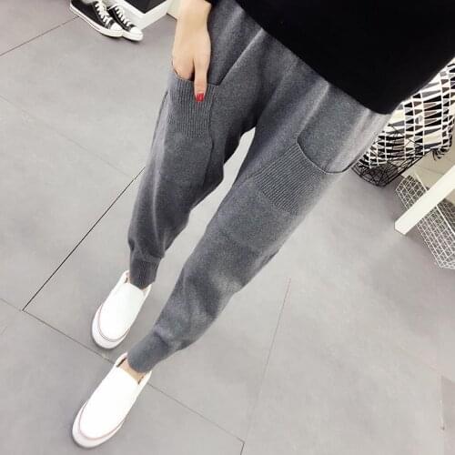 Winter Autumn Knitted Harem Pants Women Korean Solid Pit Long Trousers Elastic High Waisted Pants Plus Size Sweatpants Y127