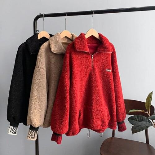 Women Warm Oversize Winter Warm Women Hoodies Women Tops Spring Long Sleeve Women Thick Hoodies Turn Down Collar