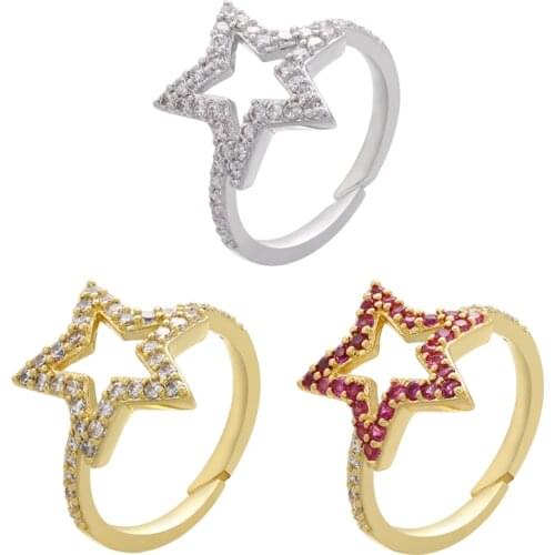 ZHUKOU 2021 NEW gold/silver color women rings star crystal Couple adjustable rings Minimalist fashion Jewelry wholesale VJ66