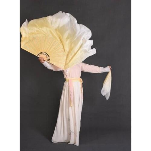 Gold Gradient Silk Veil Pairs Adults Women Belly Dance Performance Costume Accessory 2 Layers Half Circle Fan Real Silk Veil