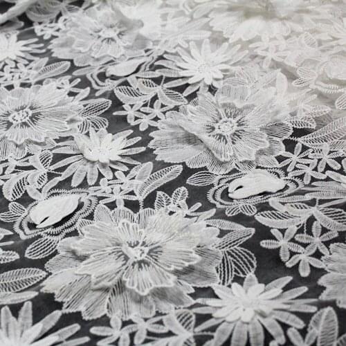 2Yards 3D Flower French Organza Lace Fabrics White Embroidered Wedding Organza Lace Fabric Cloth for Sewing Accessories