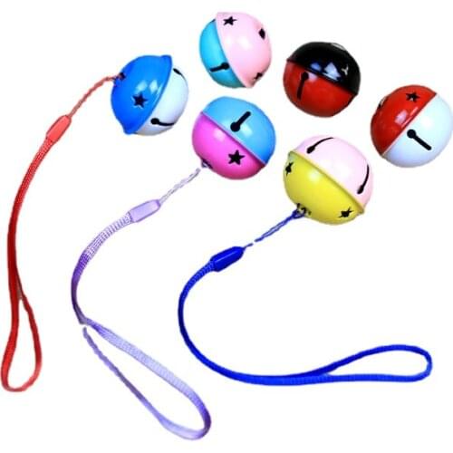 4cm Two-color Metal Iron Baking Paint Pet Big Bell with Rope Five-pointed Star Hollow Christmas Bells with Hanging Rope