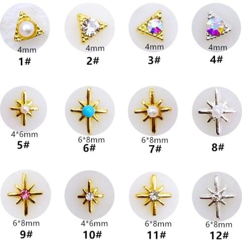 50pcs/pack Japan Metal 3D Nail art Decorations Triangle Style with glitter Crystal Pearl Nail Parts Alloy Nail tools Supplies