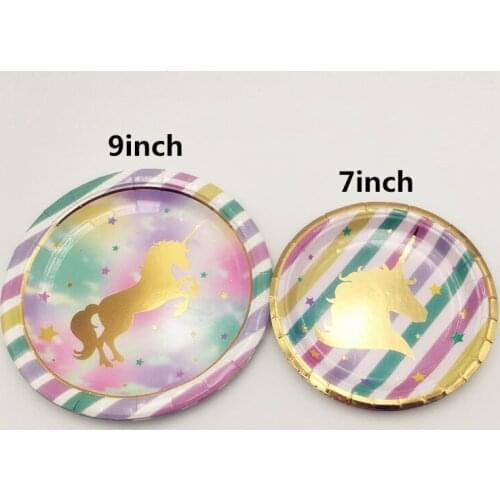 6Pcs Cartoon Colorful Unicorn Rainbow Theme Disposable 7/9inch Paper Plates Party Tableware