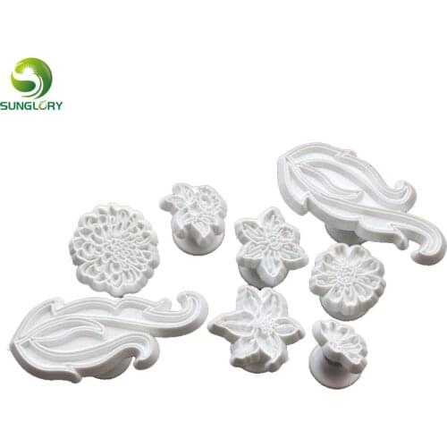8PCS/SET Flower Pattern Cookie Cutter Plastic Sugarcraft Decoration Cookies Mold Fondant Gumpaste Mould Baking Tools Color White
