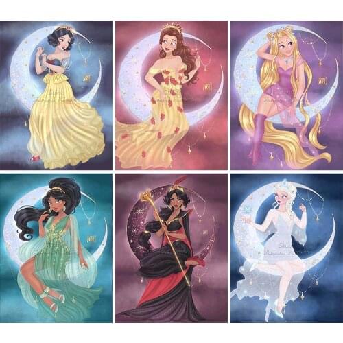5D DIY Diamond Painting Princess Moon Landscape Cartoon Disney Full Square Round Handmade Mosaic Set Embroidery Home Decor Gift