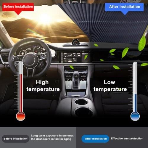 Car Retractable Windshield Sun Shade Telescopic Anti-UV Window Shade Car Front Sunshade Block Car Foldable Curtain Sun Visor