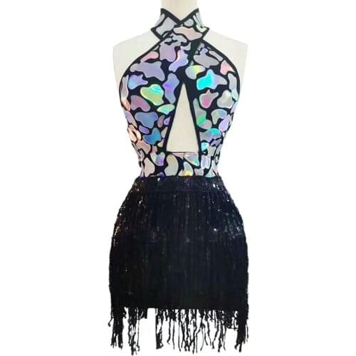 Sparkly Sequin Fringe Short Dress Women Birthday Prom Party Outfit Sexy Backless Nightclub Dance Costume Performance Stage Wear