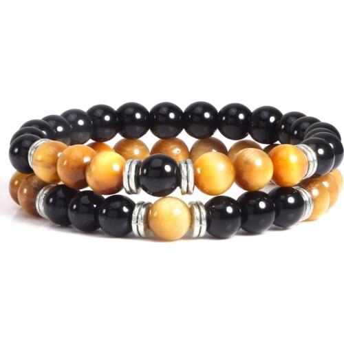 2Pcs/Set Couples Distance Bracelet Classic Women Men Natural Tiger Eye Black Onyx Stone Beading Bracelets Lovers Gifts Pulseras