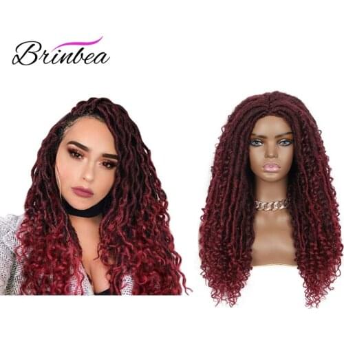 Brinbea 24 Inches Dreadlocks Braided Synthetic Wig With Afro Kinky Curly River Crochet Middle Part Braids Wig For Black Women