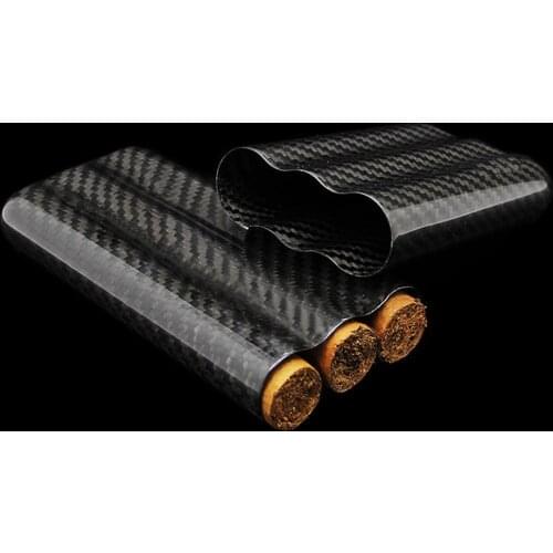Black Carbon Fiber 3-Cigar Case Lightweight Cigar Storage Tube Holder Travel Cigar Humidor for up to 57 Ring Gauge Cigars