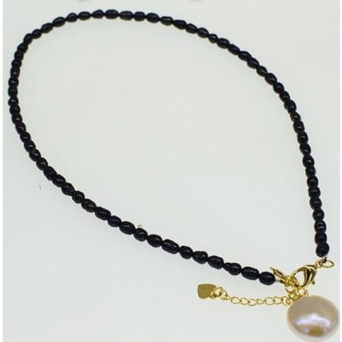 Black rice pearl white round/moon/coin/drop reborn keshi pendant necklace