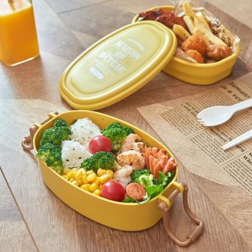 Double Layers Lunch Box With Spoon 880ML New Prtable Microondas Comida Japonesa Storage Container Lunch Box for Kids Picnic