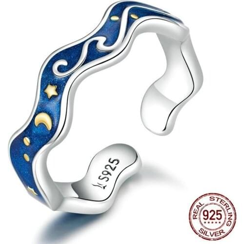 EAMTI Original Van Gogh Starry Sky 925 Silver Ring Female Open Fashion Platinum Plated DIY European and American Ring